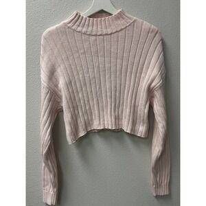 L.A.‎ Hearts Womens Pink Ribbed Mock Neck Cropped Sweater Medium 100% Cotton